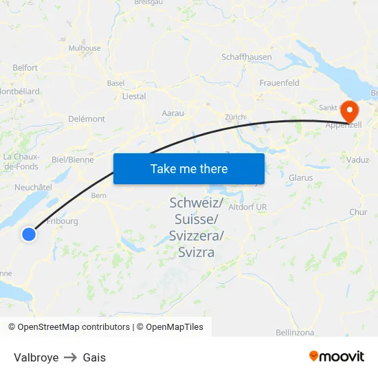 Valbroye to Gais map