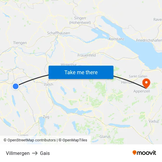 Villmergen to Gais map