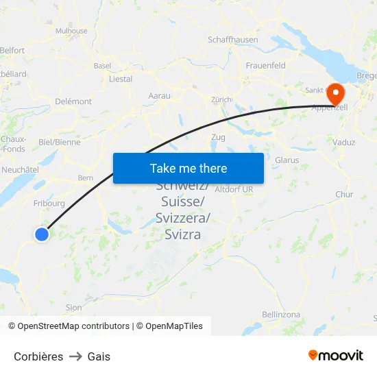 Corbières to Gais map