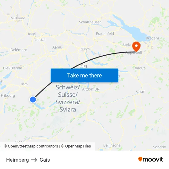 Heimberg to Gais map