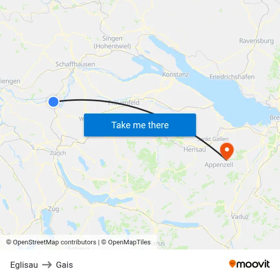 Eglisau to Gais map