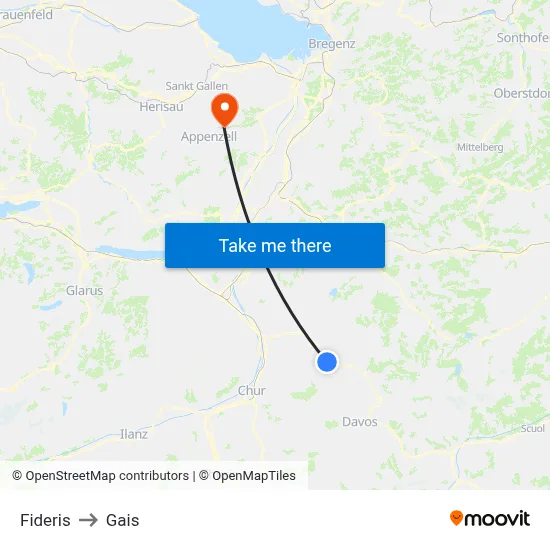 Fideris to Gais map