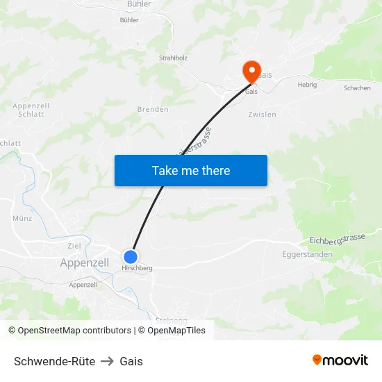Schwende-Rüte to Gais map