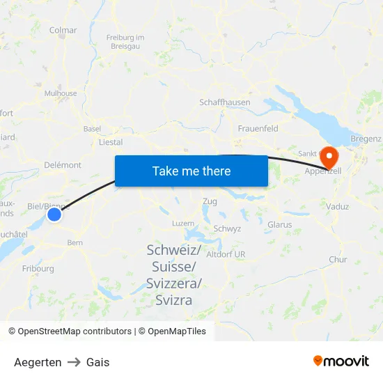 Aegerten to Gais map