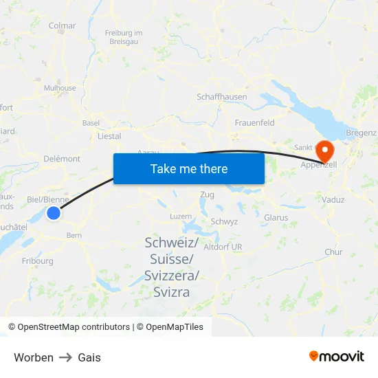 Worben to Gais map