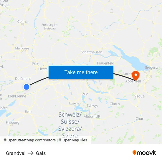 Grandval to Gais map
