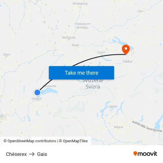 Chéserex to Gais map