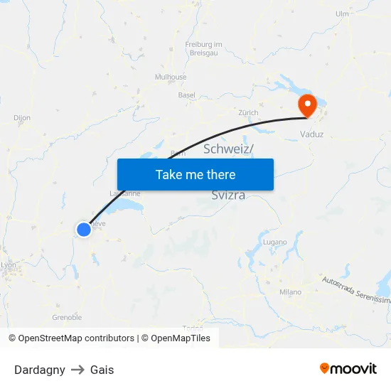 Dardagny to Gais map