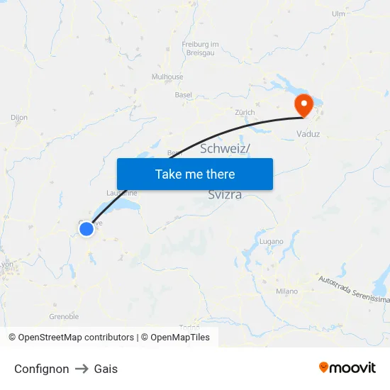 Confignon to Gais map
