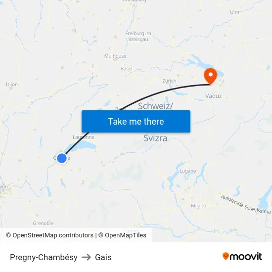 Pregny-Chambésy to Gais map