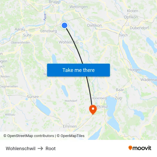 Wohlenschwil to Root map