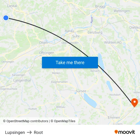 Lupsingen to Root map
