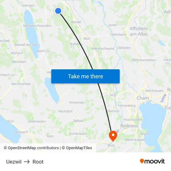 Uezwil to Root map