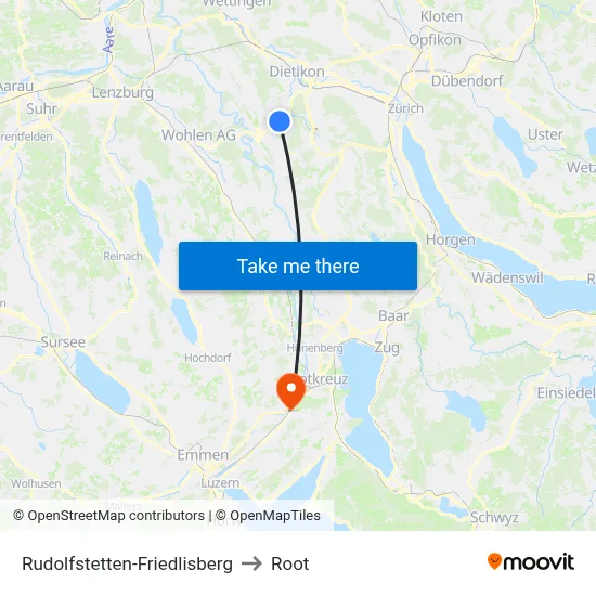 Rudolfstetten-Friedlisberg to Root map