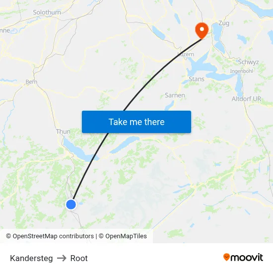 Kandersteg to Root map