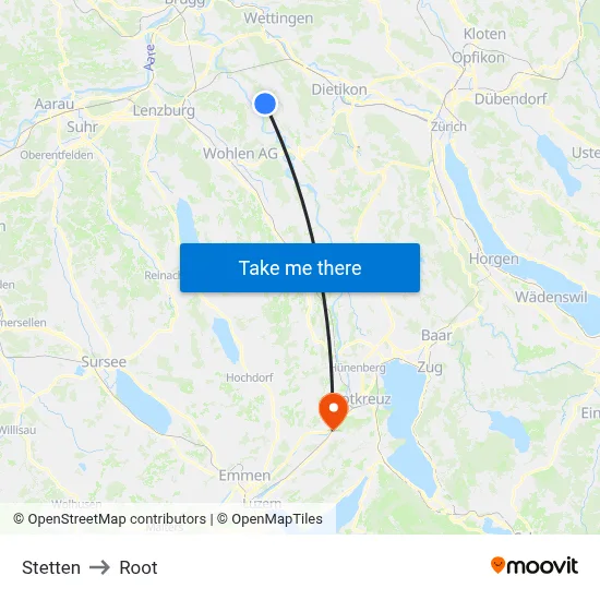 Stetten to Root map