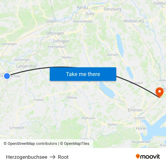 Herzogenbuchsee to Root map