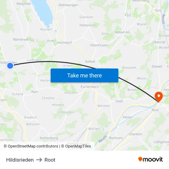 Hildisrieden to Root map
