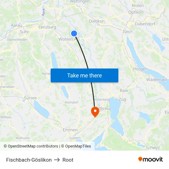 Fischbach-Göslikon to Root map