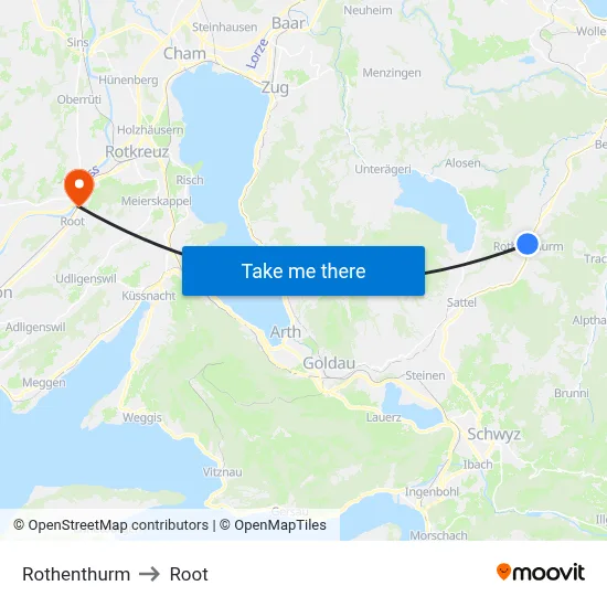 Rothenthurm to Root map