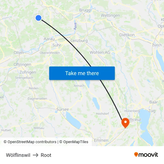 Wölflinswil to Root map