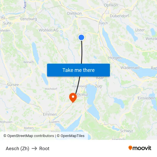 Aesch (Zh) to Root map