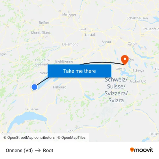 Onnens (Vd) to Root map