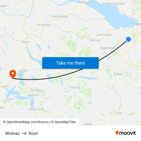 Widnau to Root map