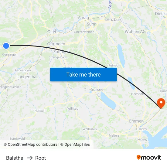 Balsthal to Root map