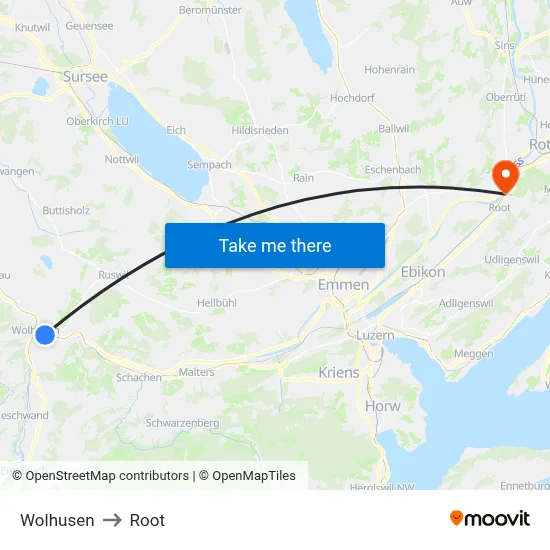 Wolhusen to Root map