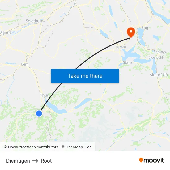 Diemtigen to Root map