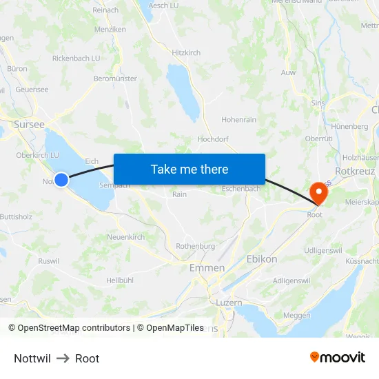 Nottwil to Root map