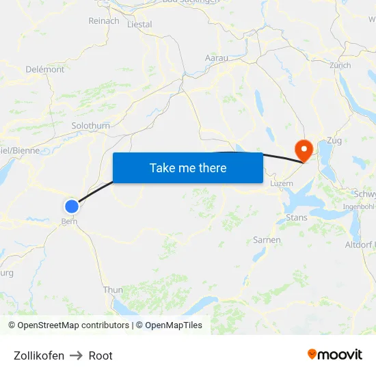 Zollikofen to Root map