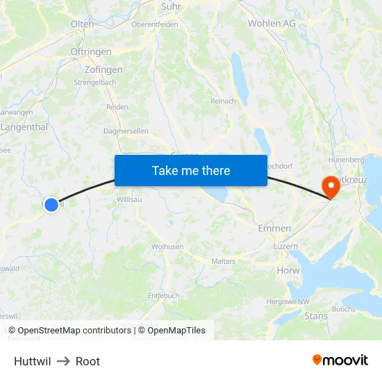 Huttwil to Root map