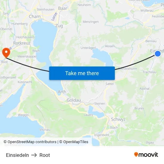 Einsiedeln to Root map