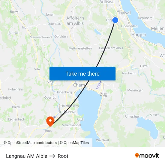Langnau AM Albis to Root map