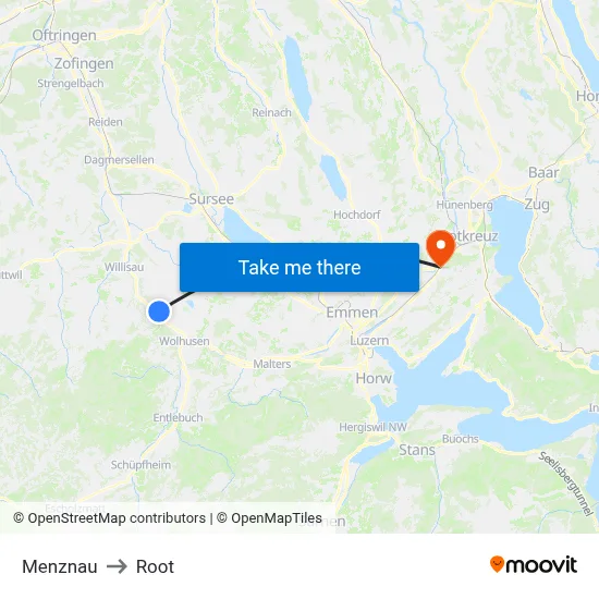 Menznau to Root map