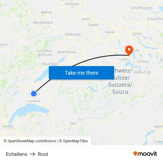 Echallens to Root map