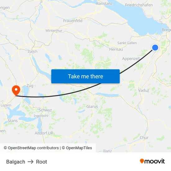 Balgach to Root map