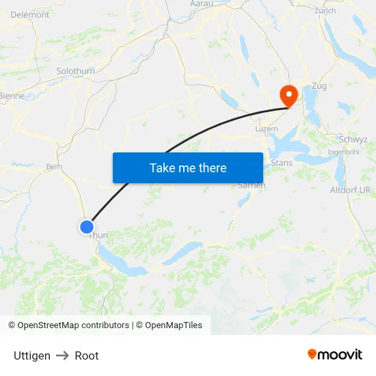Uttigen to Root map
