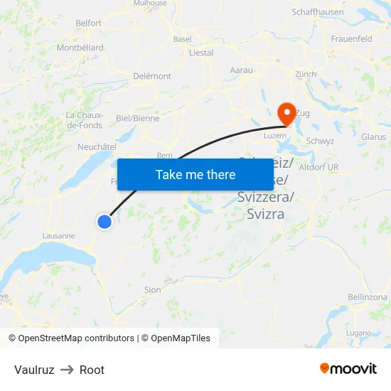 Vaulruz to Root map