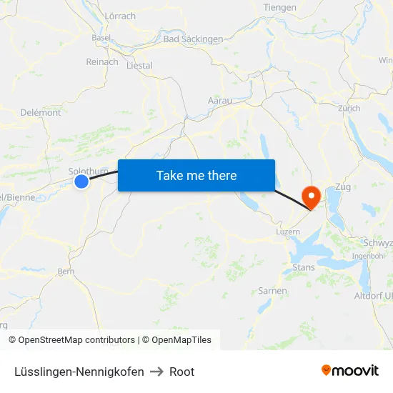 Lüsslingen-Nennigkofen to Root map