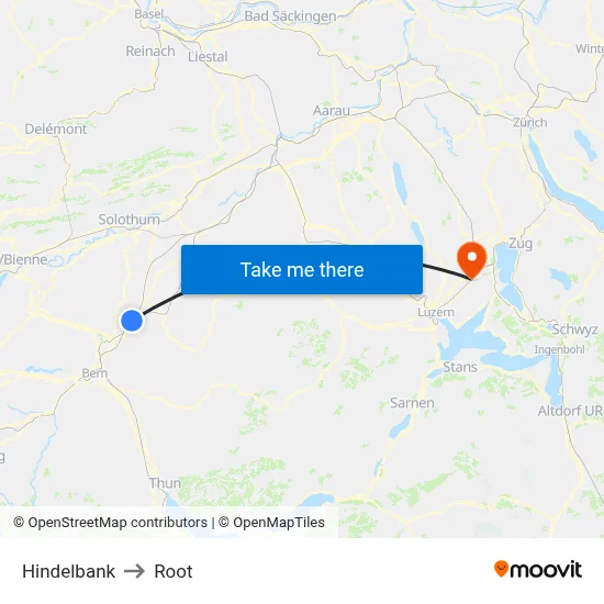 Hindelbank to Root map