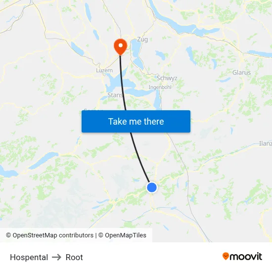 Hospental to Root map