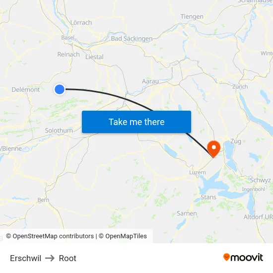 Erschwil to Root map
