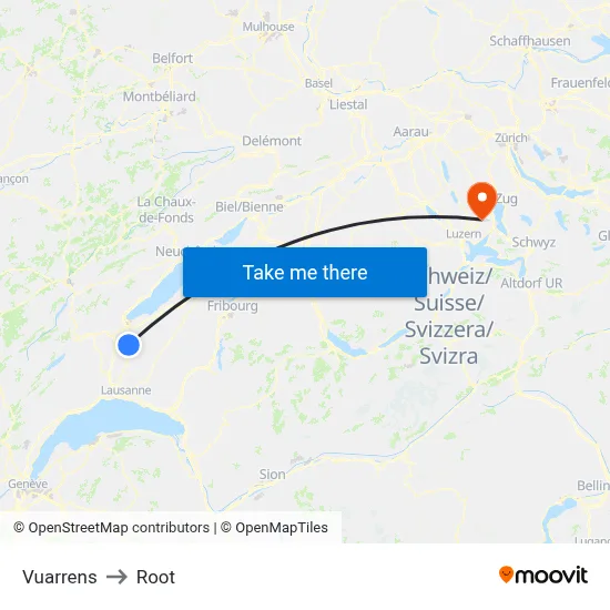 Vuarrens to Root map