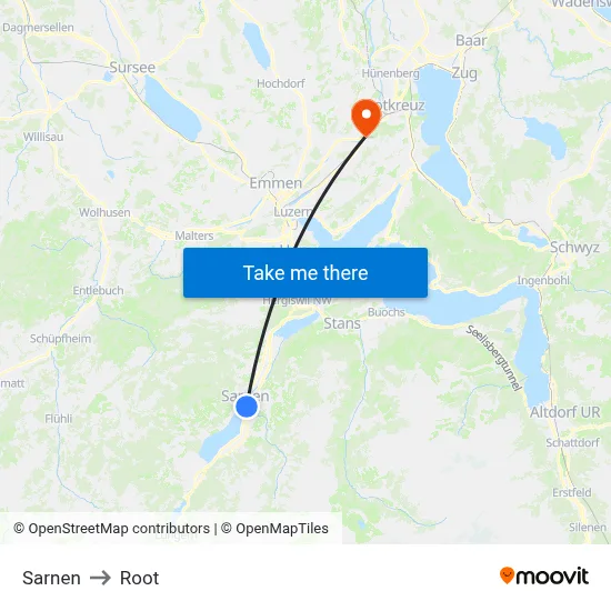 Sarnen to Root map
