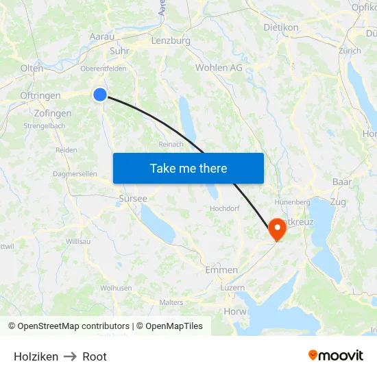Holziken to Root map