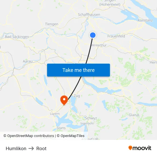 Humlikon to Root map