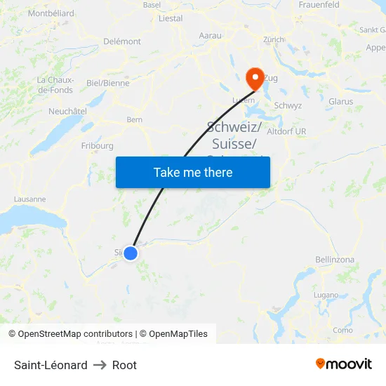 Saint-Léonard to Root map